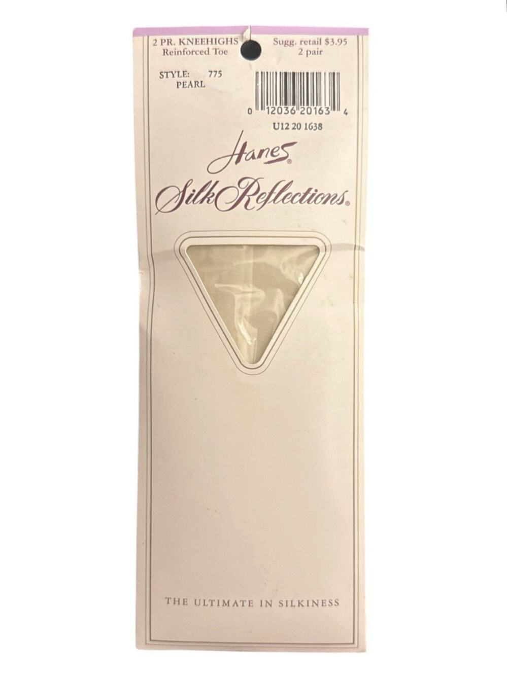 RARE Hanes Silk Reflections Knee Highs Reinforced Toe Pearl #775 2 Pairs NOS